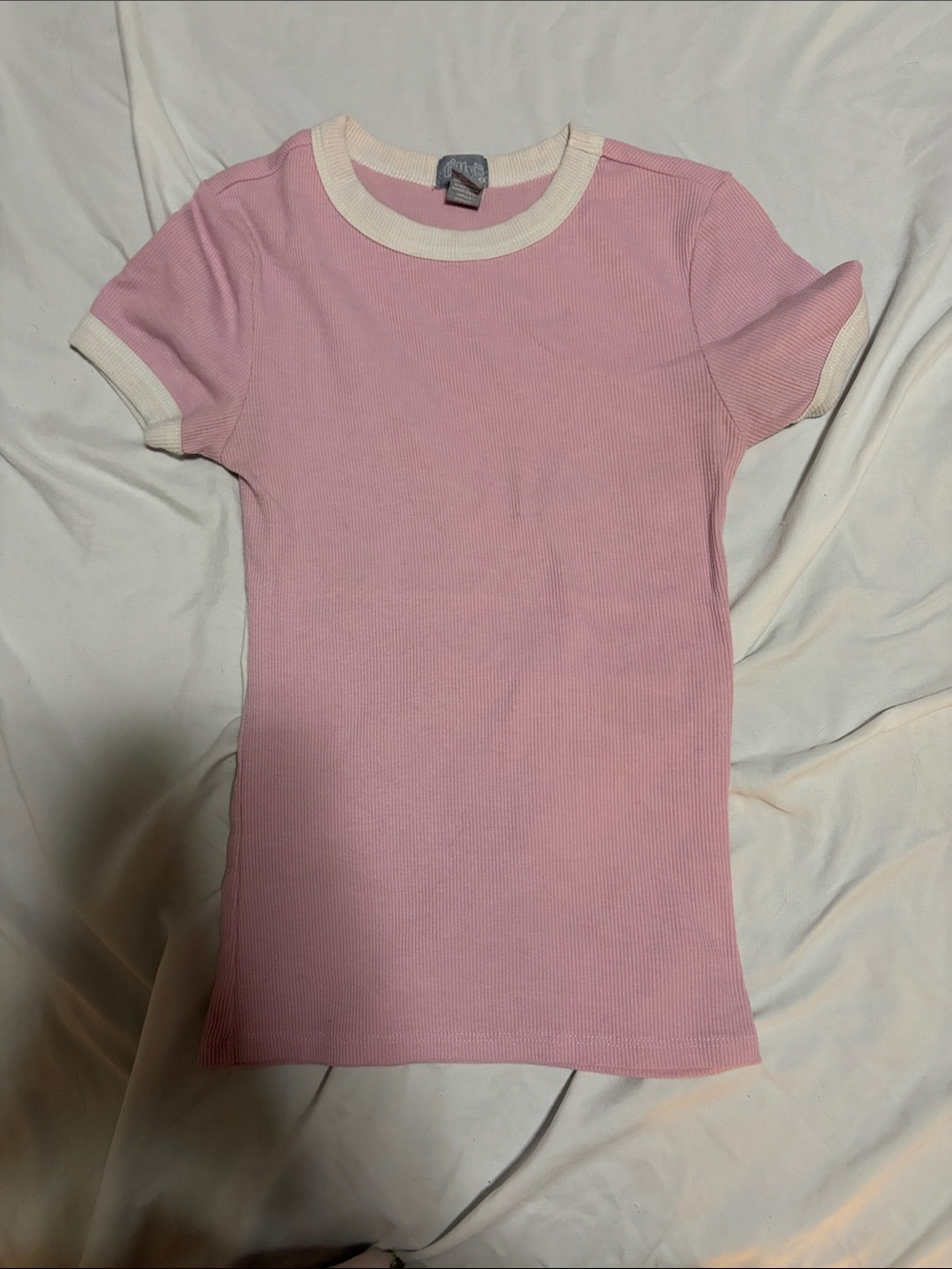 Tilly's Pink Ribbed Tee with Cream Trim
